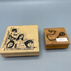 Set Of 2 Ladies  Wooden Rubber Stamps